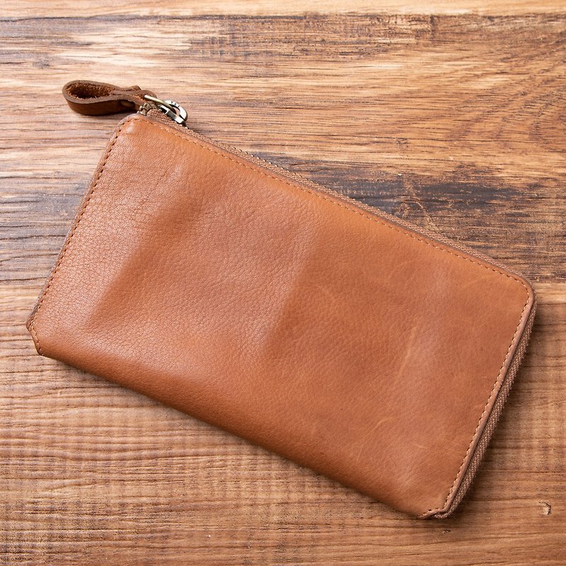 TIDY2.0  財布中を整理整頓 自分で育てる財布 オールレザーで仕上げたL字ファスナー長財布 名入れ 多色 レディース  HAW021-MO Camel - 財布 - 革 オレンジ