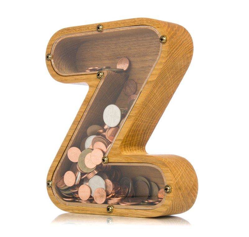 Piggy bank for boys girls adults LETTER Christmas gift Wooden coin bank - 存錢筒 - 木頭 