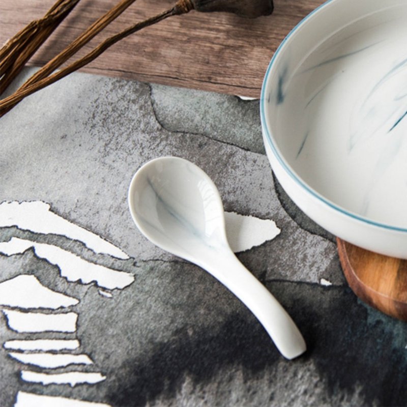 WAGA 歐式大理石雲紋湯匙12cm - 刀叉/湯匙/餐具組 - 瓷 白色