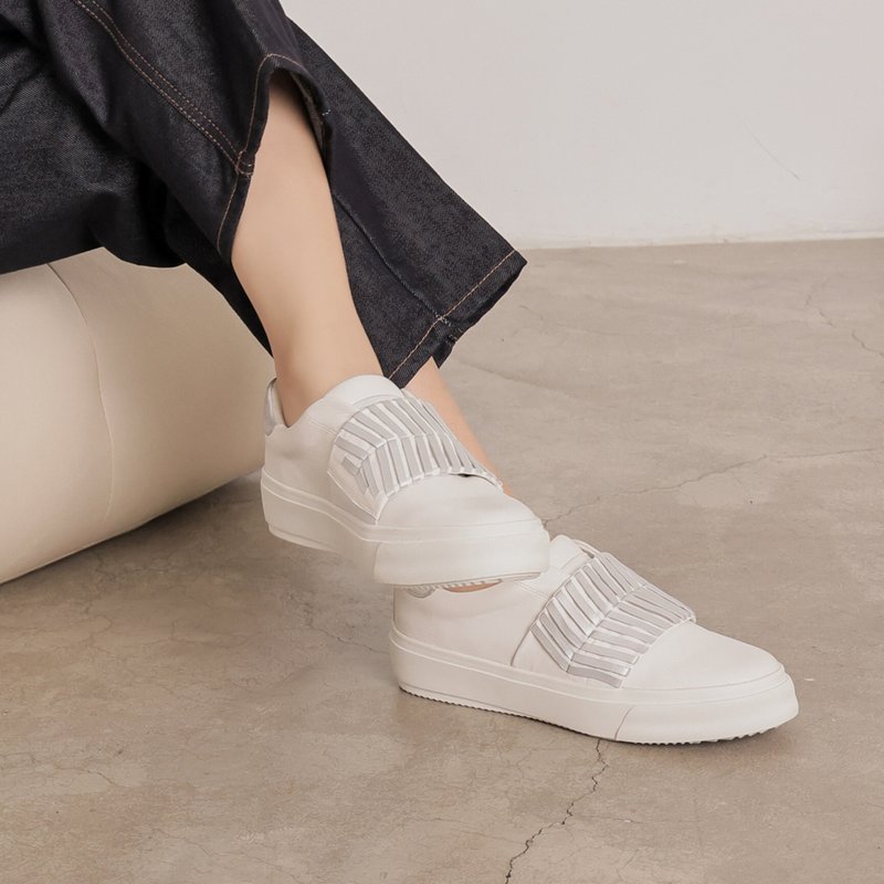 Misplaced Lines - Thick Soled Casual Shoes - Silver - Women's Casual Shoes - Genuine Leather White