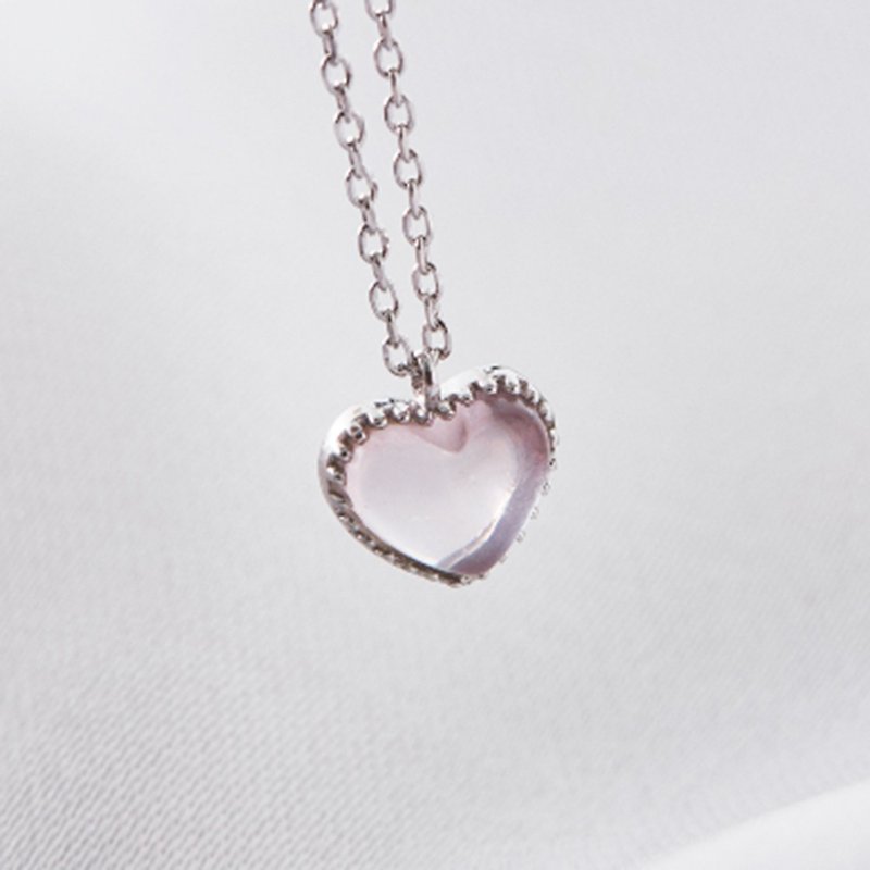 925 Silver Heart Rose Quartz Necklace (Consecration included) Love Luck - Necklaces - Crystal Pink