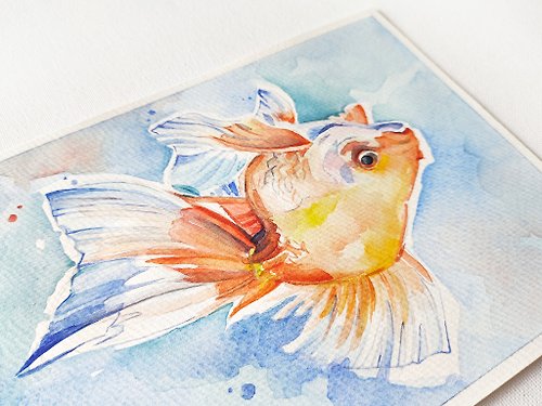金魚の絵 魚 手描き 原画 水彩画 アートワーク うお座