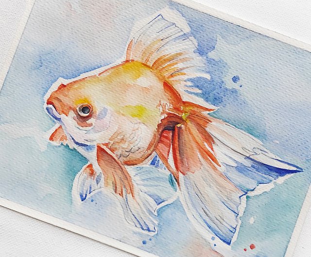 金魚の絵 魚 手描き 原画 水彩画 アートワーク うお座 - ショップ 