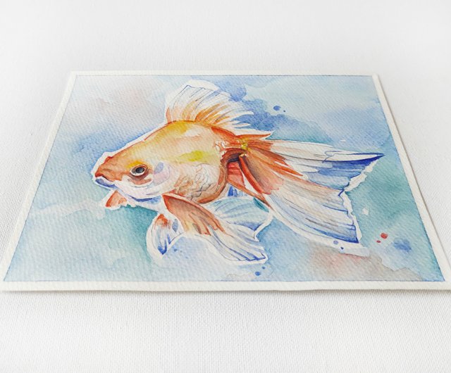 金魚の絵 魚 手描き 原画 水彩画 アートワーク うお座 - ショップ 