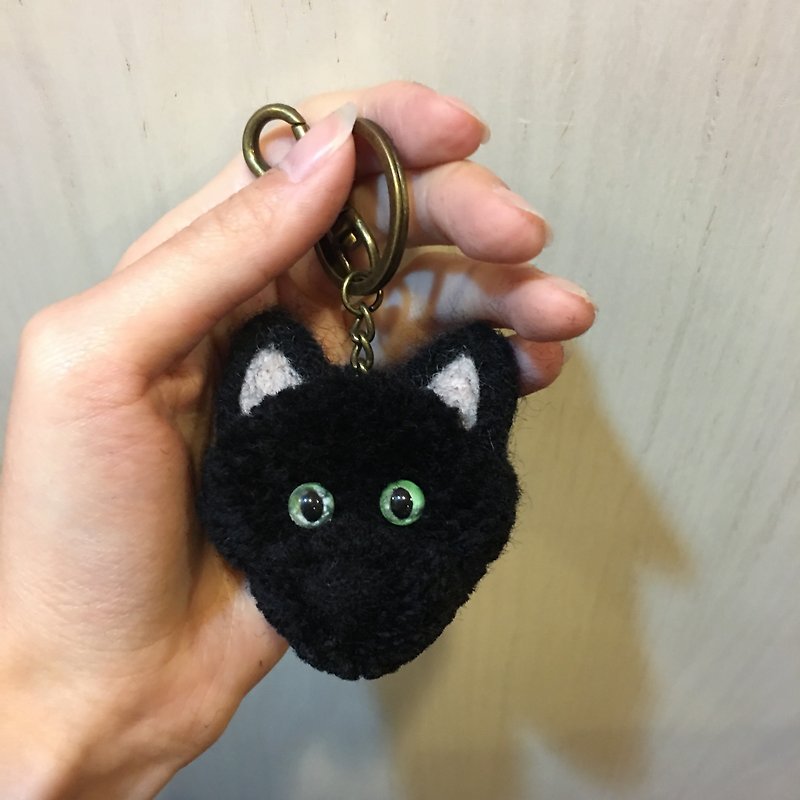 Handmade mini black cat baby key ring - Keychains - Wool 