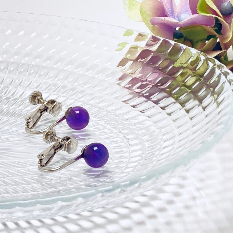 Amethyst / Natural gemtone Earring - ต่างหู - หิน สีม่วง