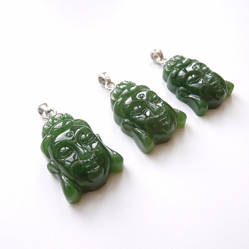 Joyce Wu Handmade Jewelry 限量現貨 - 碧玉和田玉 手工雕刻觀音頭像 純銀墜 | 可另購純銀鍊