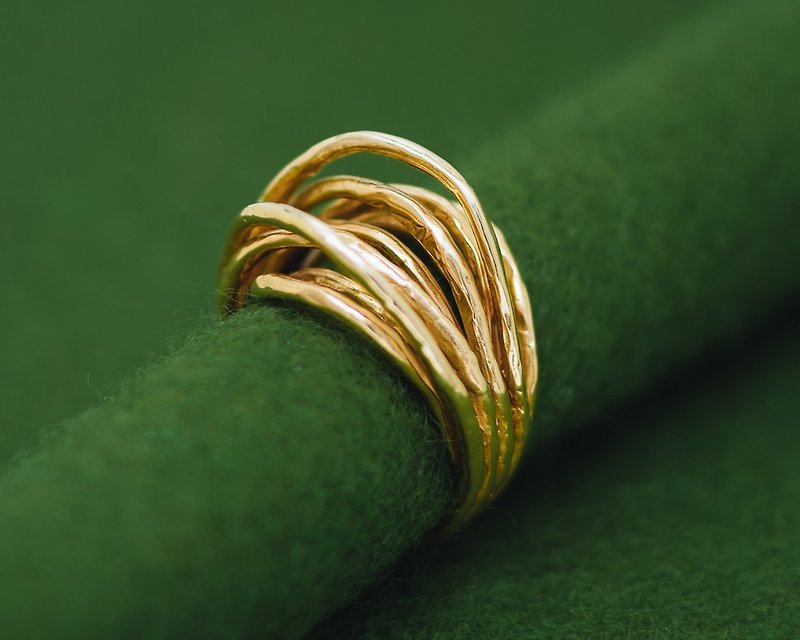 Japanese gold ring - Linear texture ring - Adjustable design - Branch nature - แหวนทั่วไป - เงิน สีทอง