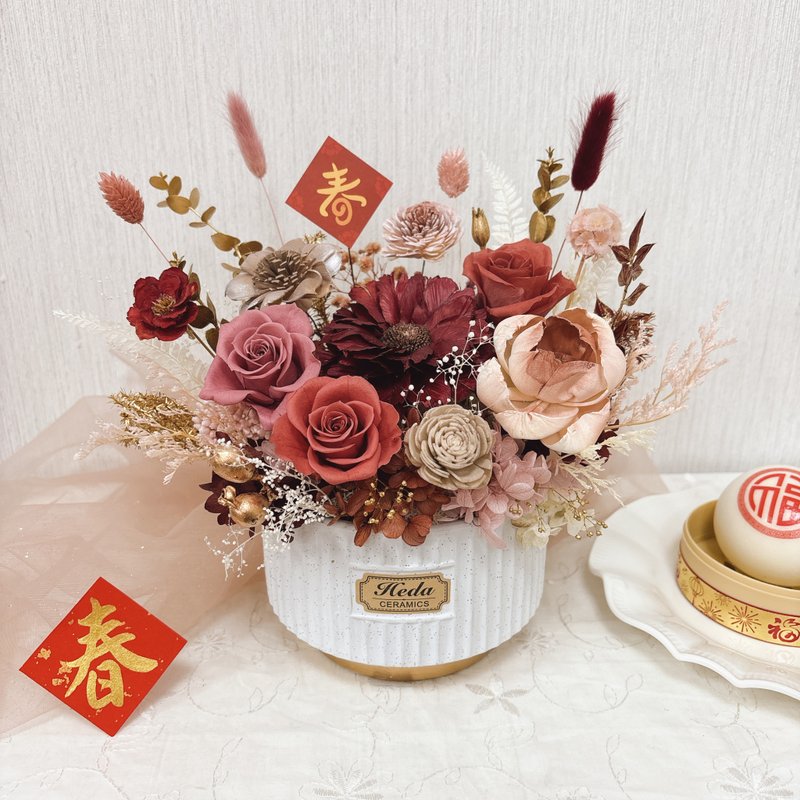 [Year of the Snake Potted Flowers] Everlasting Potted Flowers New Year Flower Gift Spring Couplets Dried Flowers Valentine's Day Yufloris - ช่อดอกไม้แห้ง - พืช/ดอกไม้ หลากหลายสี