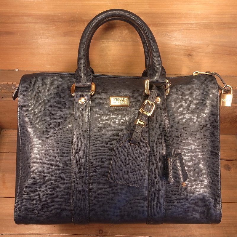 Old bone FERRE portable Boston bag Vintage - Handbags & Totes - Genuine Leather Blue