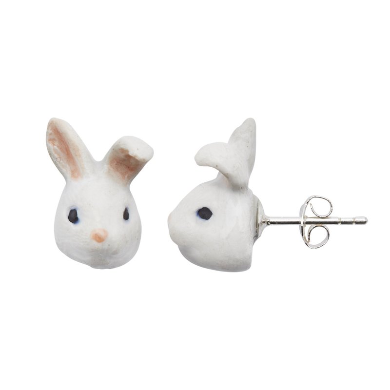 And Mary 手繪瓷耳環-兔子 禮盒裝 Cute White rabbit Earrings - 耳環/耳夾/耳骨夾 - 瓷 白色