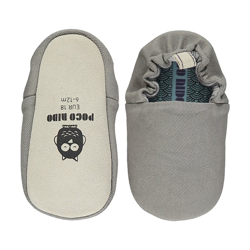 Poco Nido (UK) Baby/BB Shoe/Kids learning Shoe - Plain Grey Steel - รองเท้าเด็ก - ผ้าฝ้าย/ผ้าลินิน 