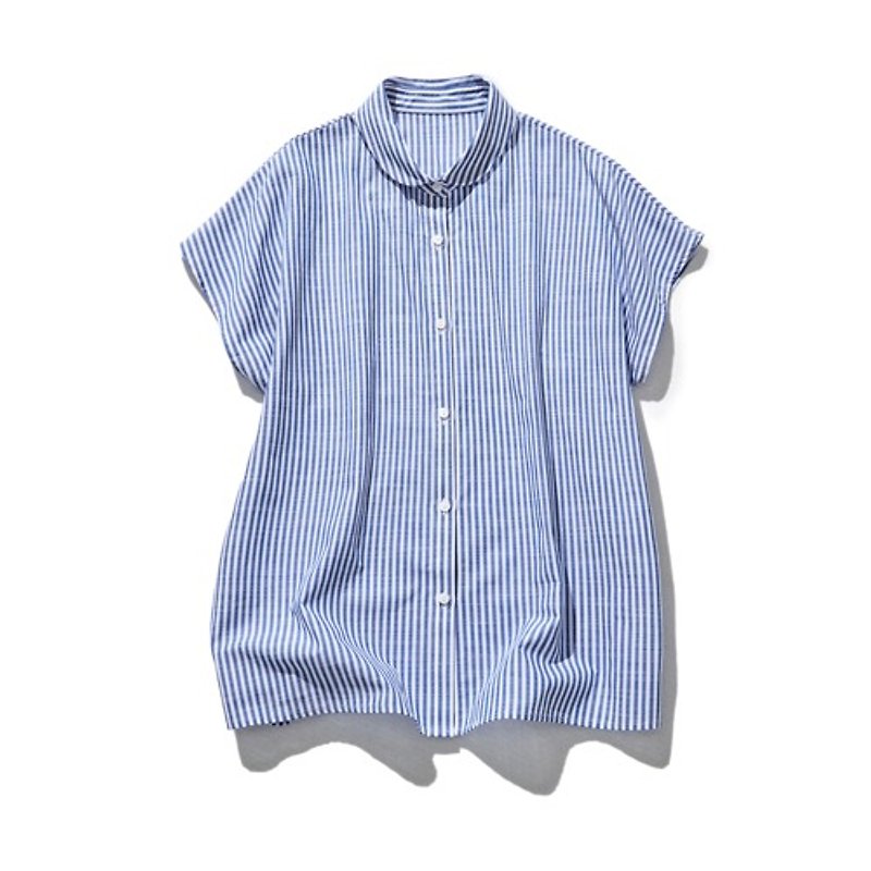 A refreshingly attractive round collar shirt, cotton Linen stripe shirt blouse 220608-2 - เสื้อผู้หญิง - ผ้าฝ้าย/ผ้าลินิน 