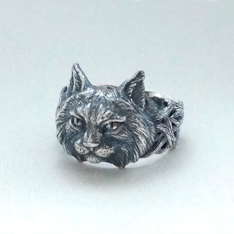 純銀 戒指 銀色 - Lynx Head.Lynx Pendant.Lynx Charm.Lynx Necklace.Animal Totem.Bobcat Necklace