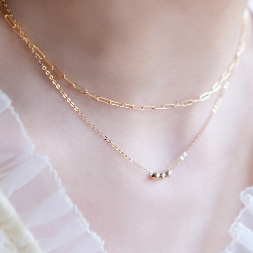 Beau Jewelry 【換季特賣】小金珠項鍊 三顆珠珠 簡約款 百搭 14K 包金