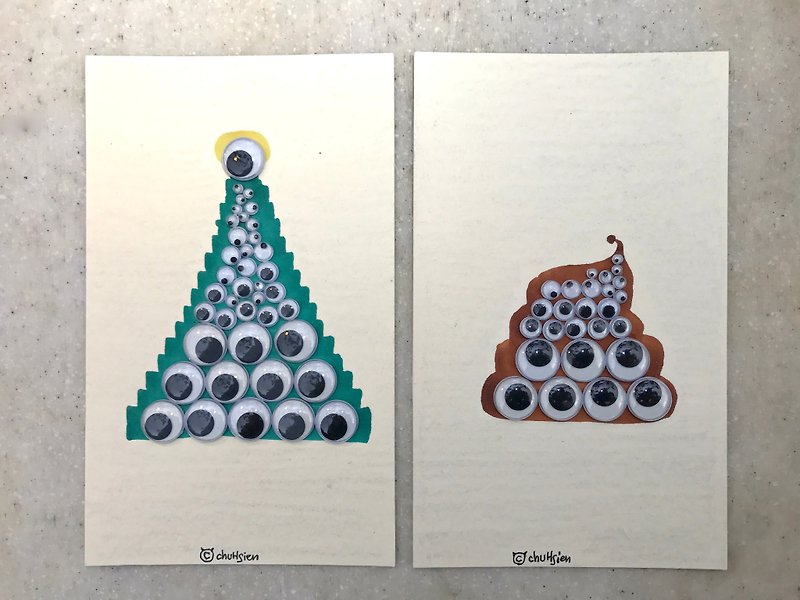 Hand made Christmas postcard ㊣ line of trees and feces (group) - Cards & Postcards - Paper Green