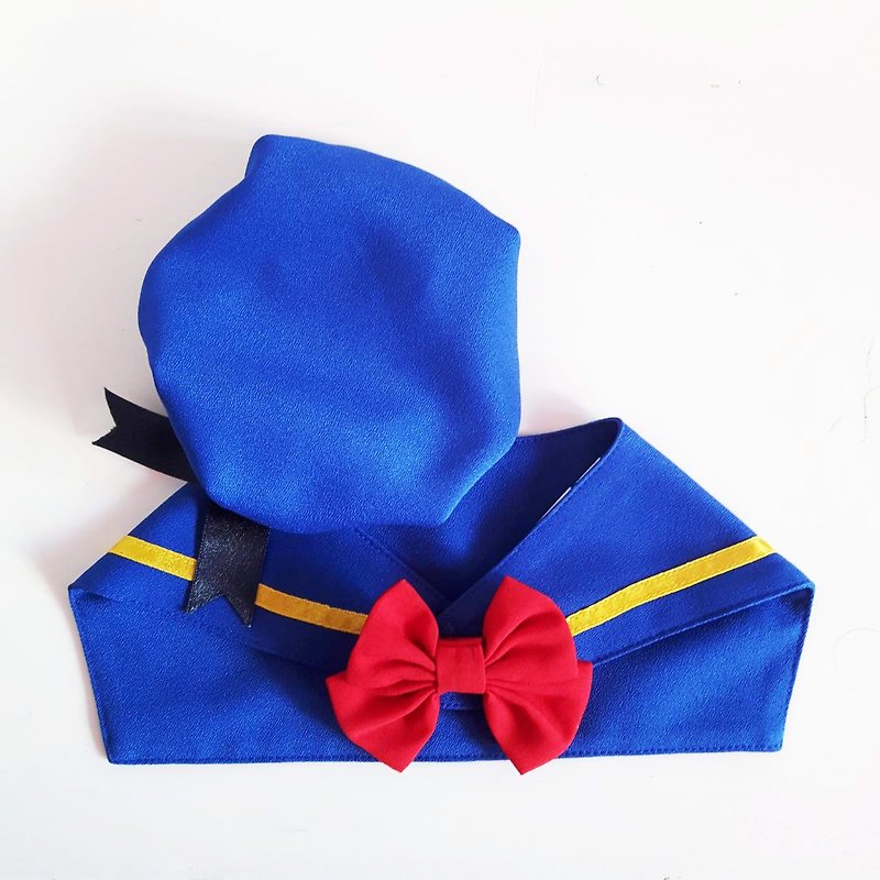 Pet Duck Navy Collar**with bow+hat**【ZAZAZOO】 - ชุดสัตว์เลี้ยง - ผ้าฝ้าย/ผ้าลินิน หลากหลายสี