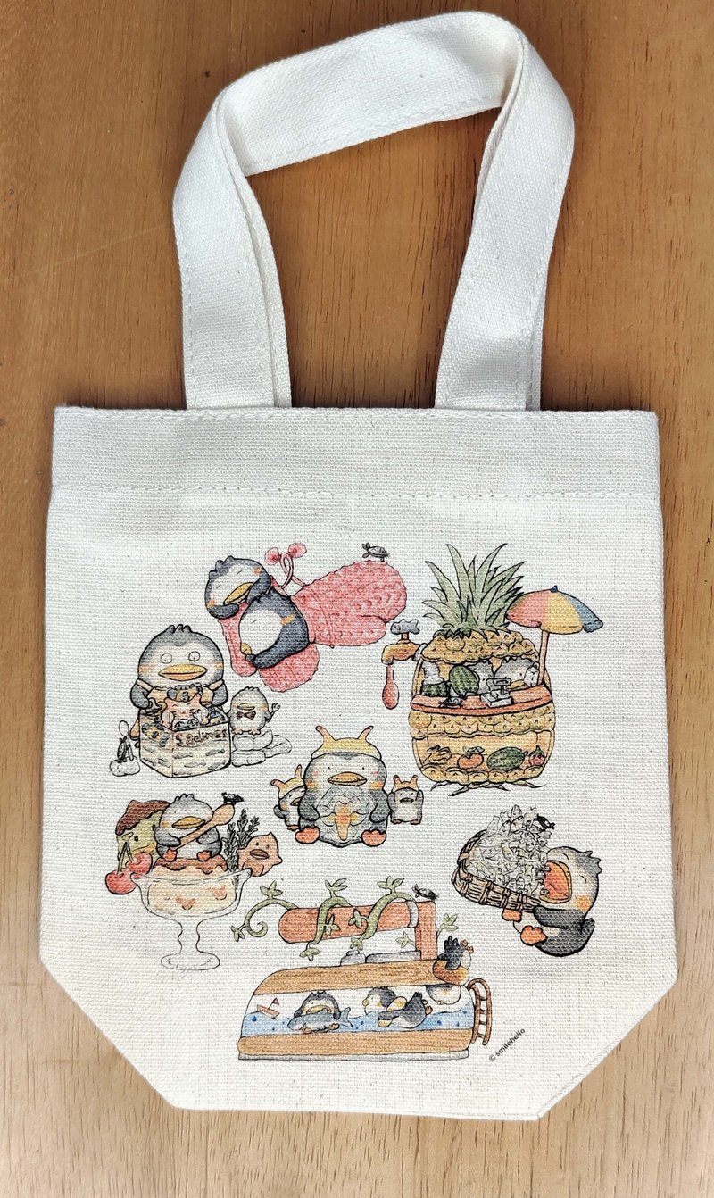 Beverage bag/canvas bag/reusable bag/carrying bag/shoulder bag penguin (can hold hand-cranked drinks) - Handbags & Totes - Other Materials Multicolor