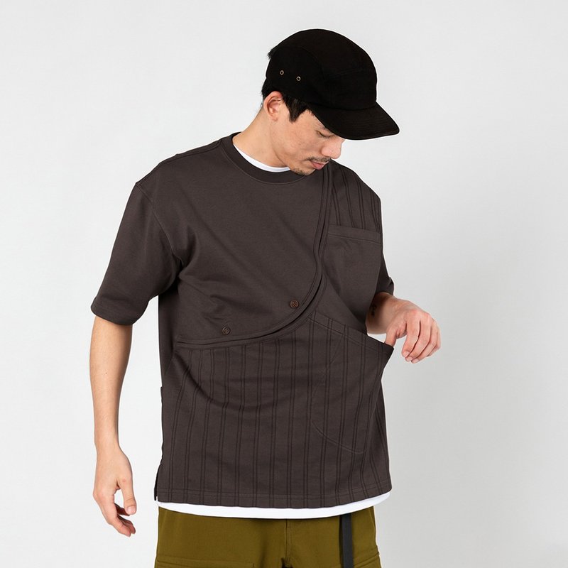 Day To Day DT01 Patchwork T-shirt Outdoor mountain tooling style - Men's T-Shirts & Tops - Cotton & Hemp Brown