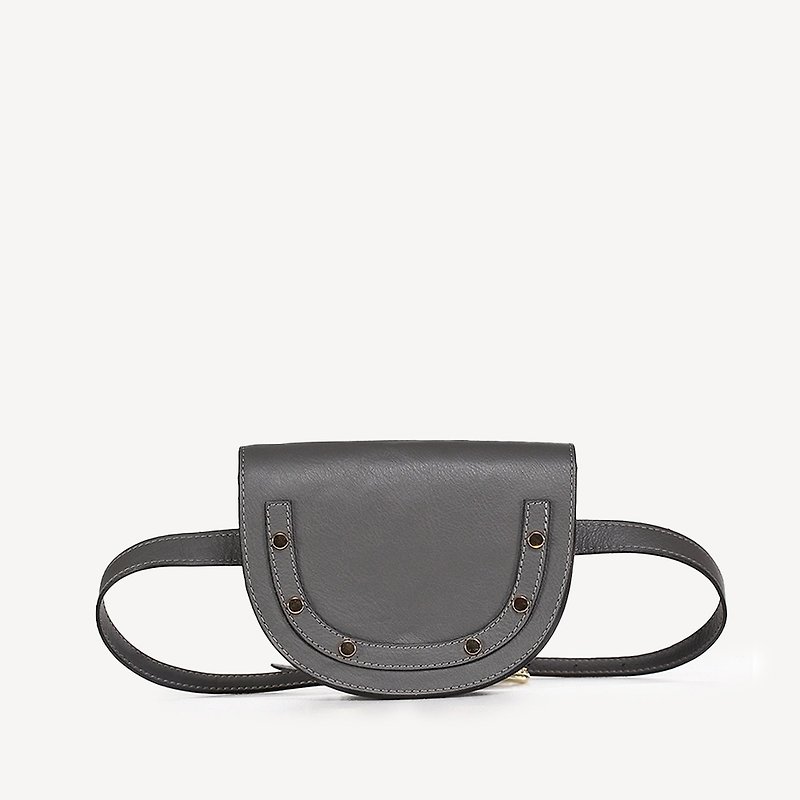 【Made in Italy】Moon Horseshoe Waist Bag - Other - Genuine Leather Gray