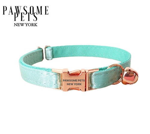 Pawsome Pets New York HANDMADE DOG AND CAT COLLAR - SILVER MINT GREEN