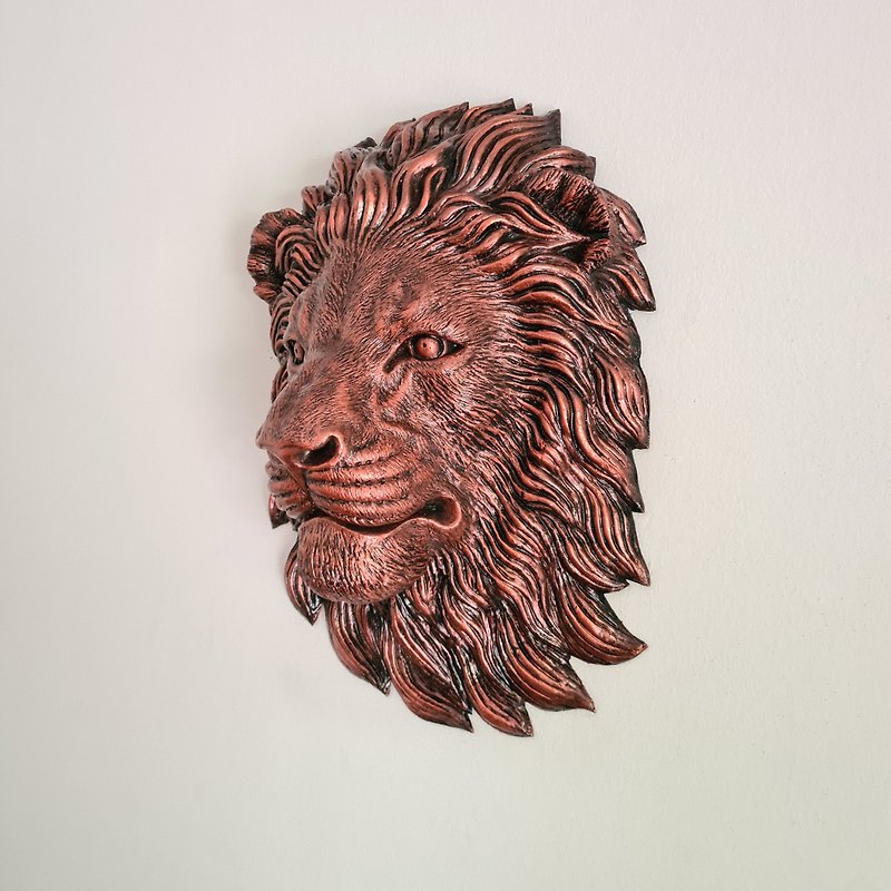 Large Lion Head Wall Art Decor | Faux Taxidermy Copper Lion Head | - Wall Décor - Resin Red