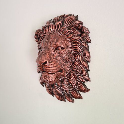 youmedecor Large Lion Head Wall Art Decor | Faux Taxidermy Copper Lion Head |