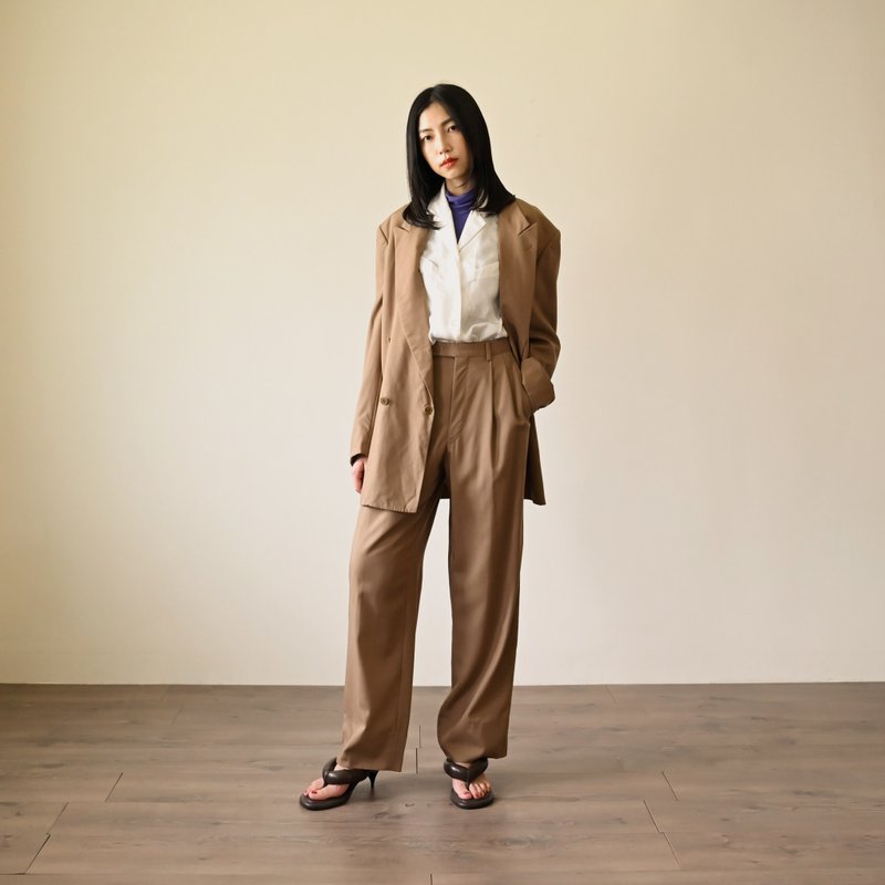 【NaSuBi Vintage】經典輪廓薄毛褲式古著套裝 - 女西裝外套 - 其他人造纖維 