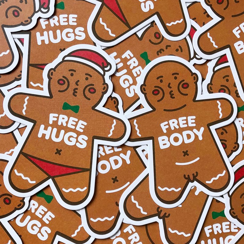 cheeky cheeky 厚面子 厚薑餅人 FREE HUGS 聖誕卡 信封 貼紙 - 卡片/明信片 - 紙 白色