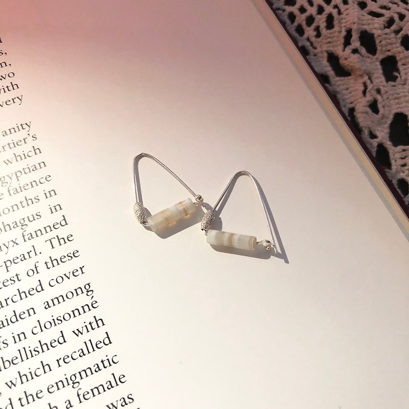Agate0805 Long Agate Earrings_Transparent White - Earrings & Clip-ons - Sterling Silver White