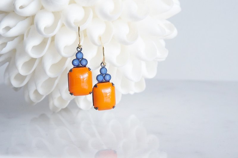 [14KGF] Rock Candy / Tangerine Orange & Sky Blue Opal - ต่างหู - แก้ว สีส้ม