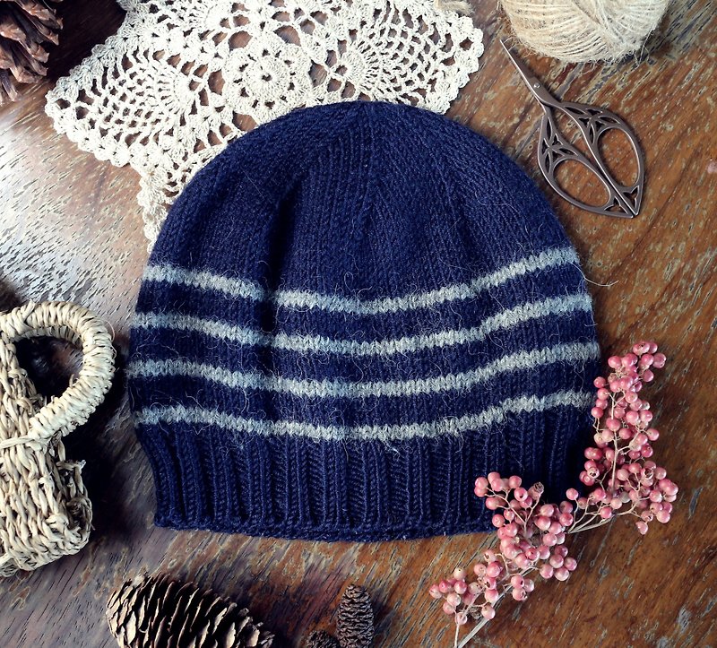 Handmade Handmade - Dad's Hat - Wool Knitted Cap - หมวก - ขนแกะ สีน้ำเงิน