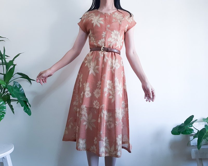 GIANNI LO GIUDICE 麻花連身裙 透視連身裙 棕色麻花中長連身裙 - 洋裝/連身裙 - 棉．麻 咖啡色