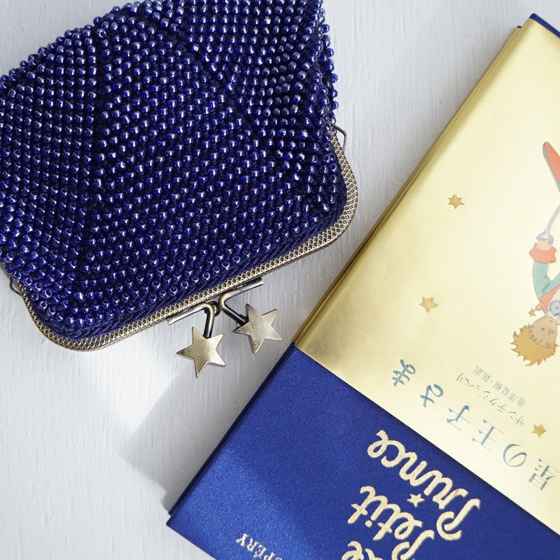 Ba-ba handmade Beads crochet square pouch No.1634 - 錢包/皮夾/長短夾 - 其他材質 藍色