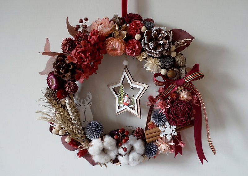 Christmas Wreath / Christmas Gift / Christmas / Exchange Gift / Dry Flower / Pine Cone - ช่อดอกไม้แห้ง - พืช/ดอกไม้ สีแดง