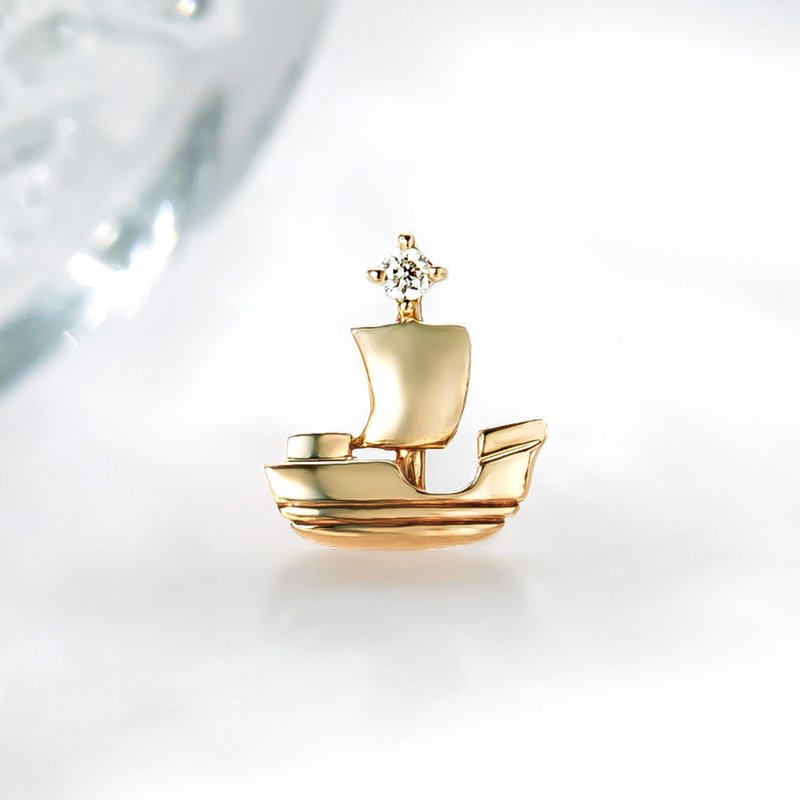 【Solo Earring】 18K/10K 帆船單邊耳環 (黃金) - 耳環/耳夾/耳骨夾 - 貴金屬 