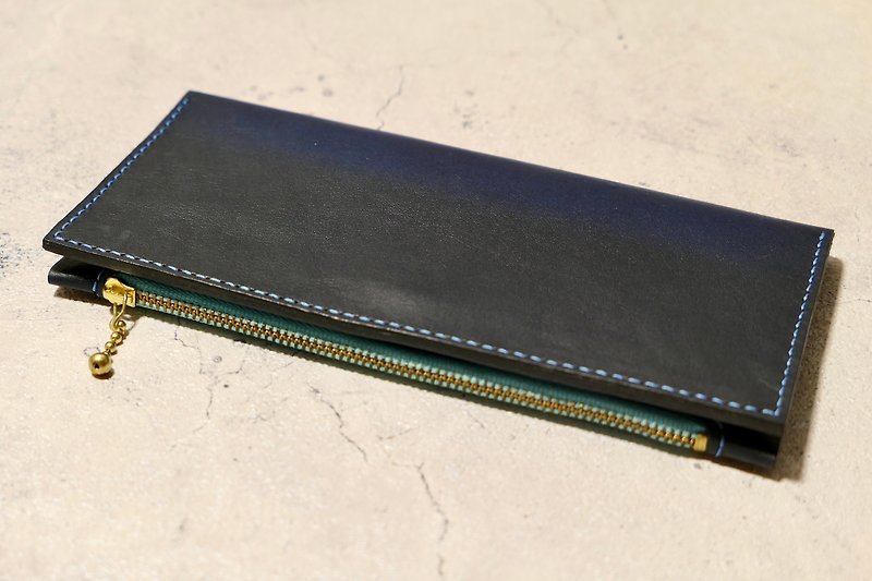 Dark blue side long clip - Wallets - Genuine Leather Blue