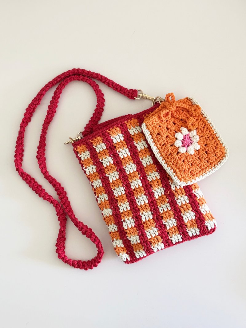 Crochet crossbody mobile pouch - Messenger Bags & Sling Bags - Cotton & Hemp Multicolor