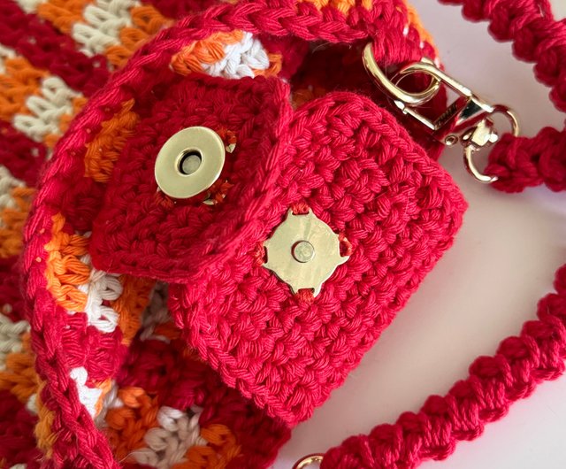 かぎ針編みのカラフルなチェック柄の斜め電話バッグ - ショップ