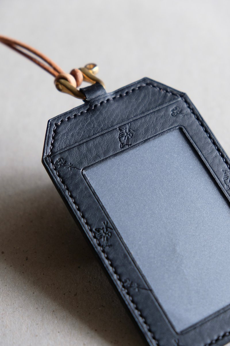 Leather Embossed ID Card Holder - ID & Badge Holders - Genuine Leather Black
