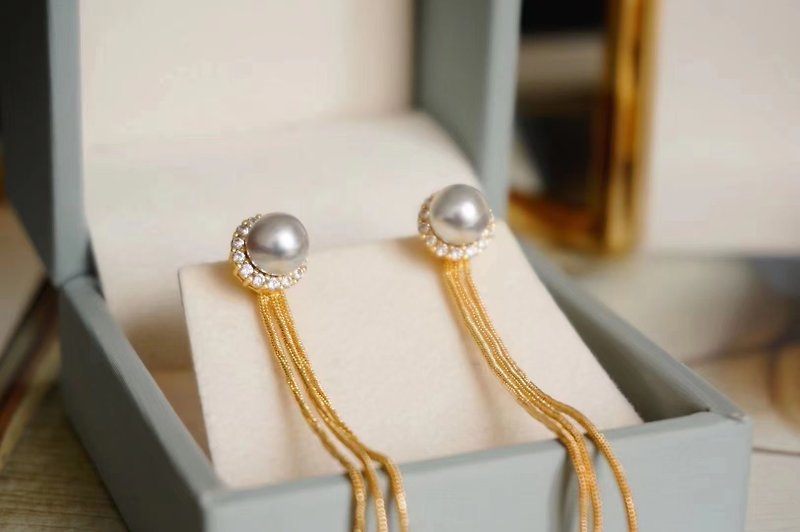 Tassel ~ Natural Seawater Pearl Real Linen Silver Earrings