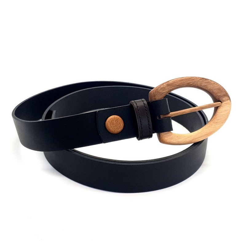 Wood Belt Serengeti Clever 306 - Walnut Wood Black Split Leather Belt - 腰帶/皮帶 - 木頭 黑色