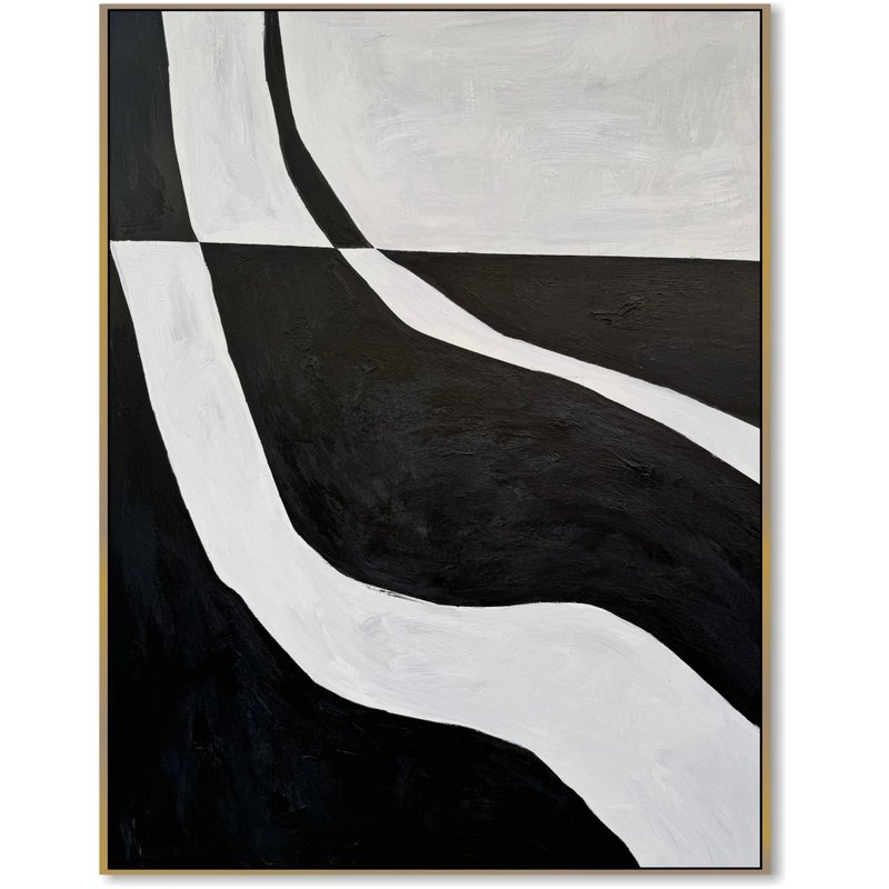 Large Black And White Oil Painting Monochrome Handmade Wall Decor Modern - 壁貼/牆壁裝飾 - 壓克力 黑色