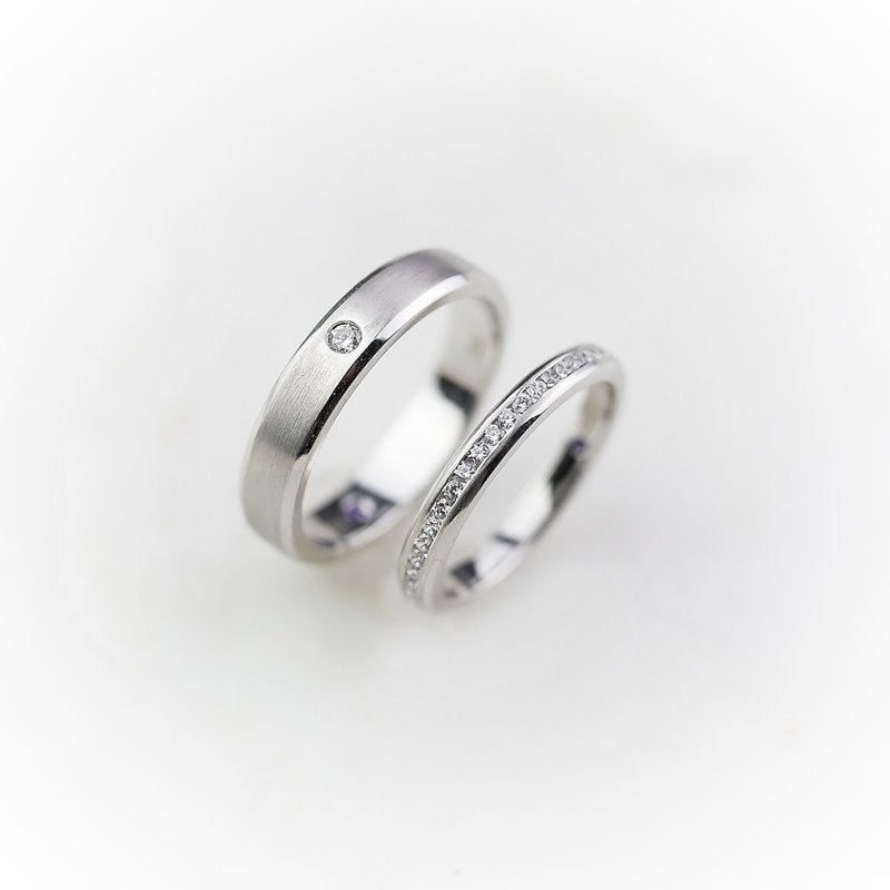【絲路】18K實金結婚戒指, 情侶對戒 - MEAS 102AB - 對戒 - 鑽石 銀色