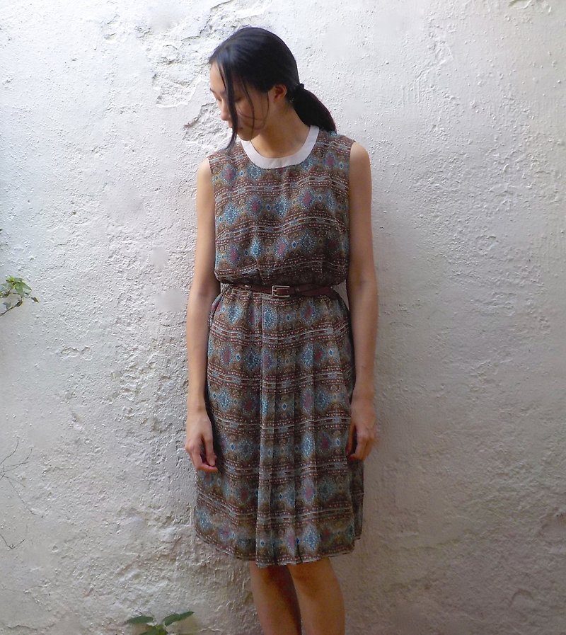 FOAK ancient totem dress with small white palace - One Piece Dresses - Cotton & Hemp Brown