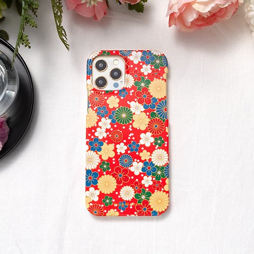 POLAR POLAR iPhone / Samsung 日系橙紅花紋 半包硬殼 手機殼【客製】
