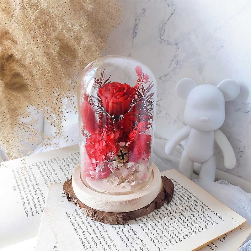 Morning Flower Moon Mu | Red Rose Glass Bell Jar Dry Flower/Birthday Gift/Graduation Gift/Graduation Bouquet - Dried Flowers & Bouquets - Plants & Flowers Red