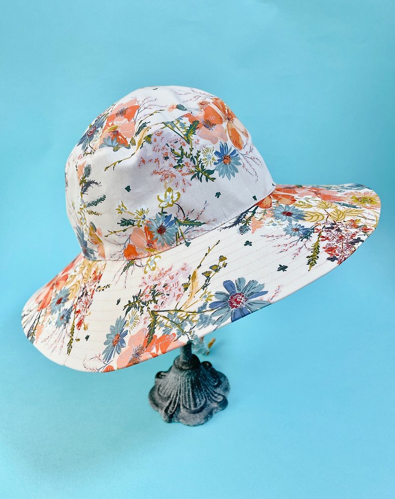 RARAKO hand-made-handmade limited edition micro-wavy brim sun hat-brilliant clear light/AGF - Hats & Caps - Cotton & Hemp Orange