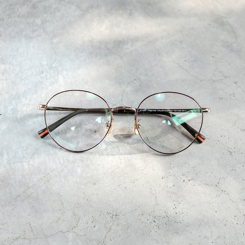 韓國 復古金屬圓框 超輕量框 眼鏡 鏡框 酒紅金 - 眼鏡/眼鏡框 - 其他材質 