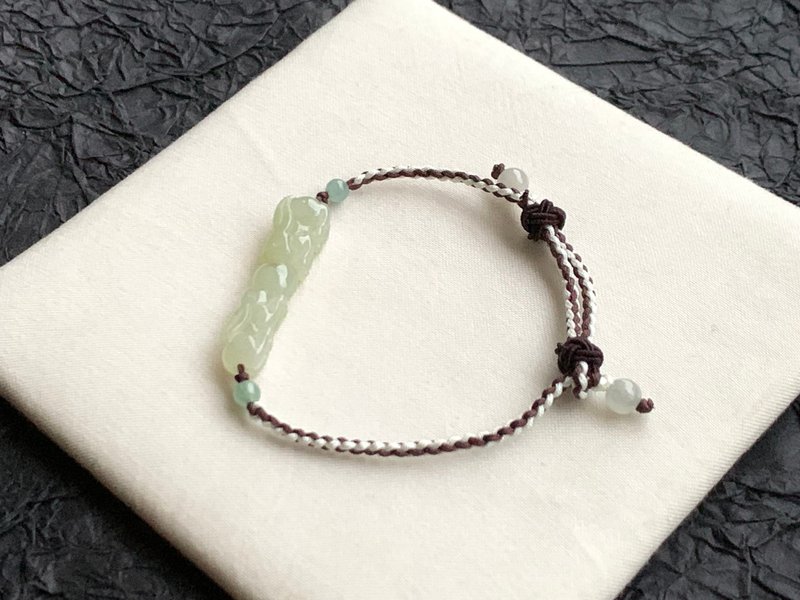 快速出貨 天然緬甸玉翡翠 玉兔 編織款手鍊 送禮 開運 貴人 兔 - 手鍊/手環 - 玉石 多色